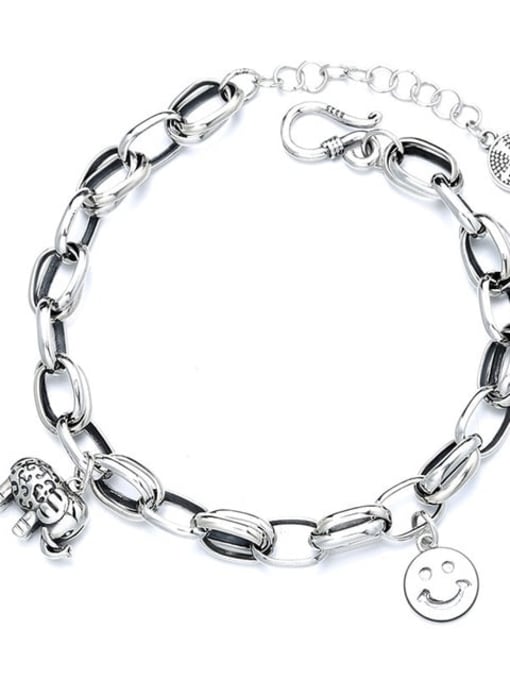 067s about 13g 925 Sterling Silver Smiley Vintage Charm Bracelet