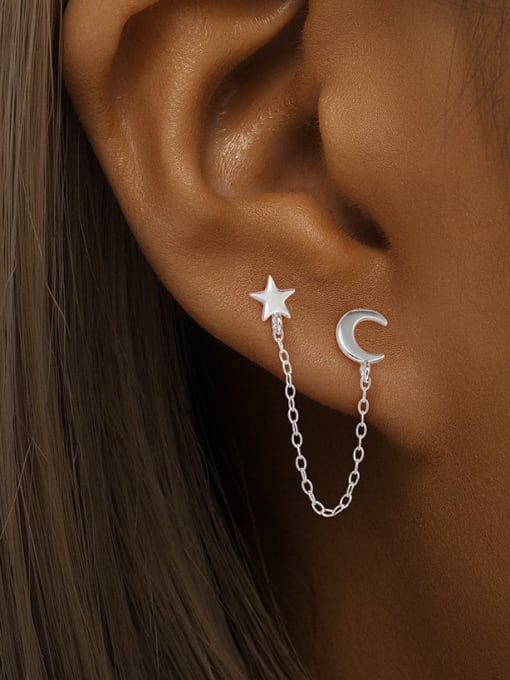 YUANFAN 925 Sterling Silver Moon  Tassel Minimalist Drop Earring 1