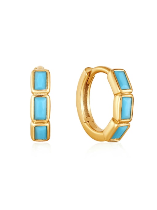 Gold Style 1 925 Sterling Silver Turquoise Geometric Vintage Huggie Earring