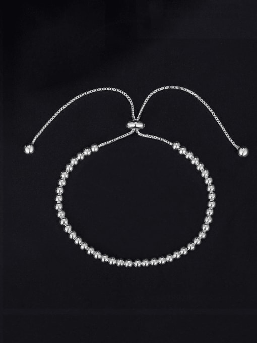 white 925 Sterling Silver Bead Round Minimalist Adjustable Bracelet