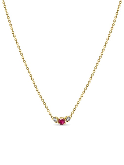 Golden Rose 5 925 Sterling Silver Cubic Zirconia Red Geometric Dainty Necklace