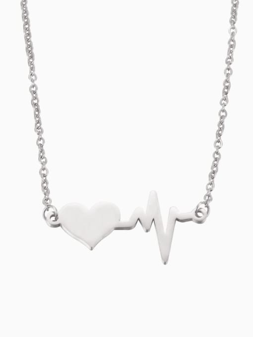 Steel color Stainless steel Heart Electrocardiogram Minimalist Necklace