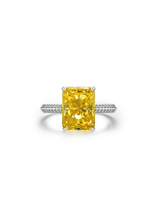 A&T Jewelry 925 Sterling Silver High Carbon Diamond Yellow Geometric Dainty Ring