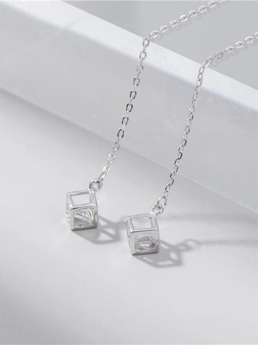 ARTTI 925 Sterling Silver Cubic Zirconia Minimalist Square Earring and Necklace Set 1