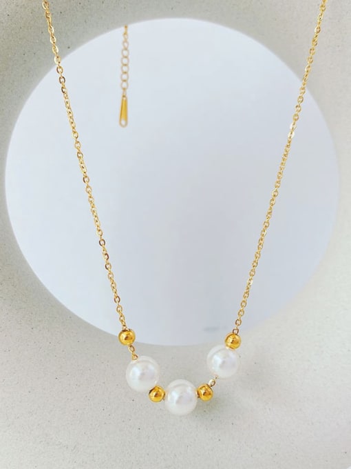 Three pearl necklaces Titanium Steel Imitation Pearl Geometric Minimalist Necklace