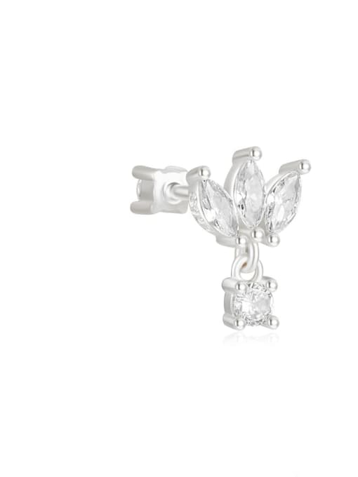 Single Platinum 4 925 Sterling Silver Cubic Zirconia Geometric Minimalist Single Earring