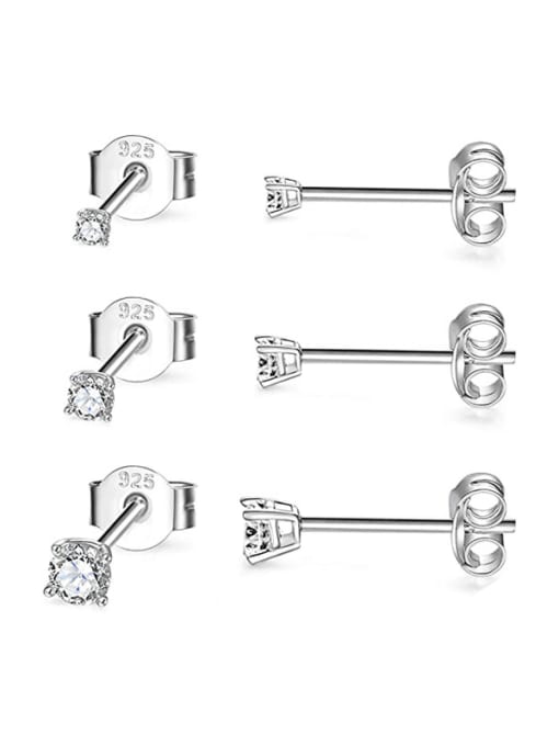 Platinum 3 pieces per set 925 Sterling Silver Cubic Zirconia Geometric Minimalist Stud Earring