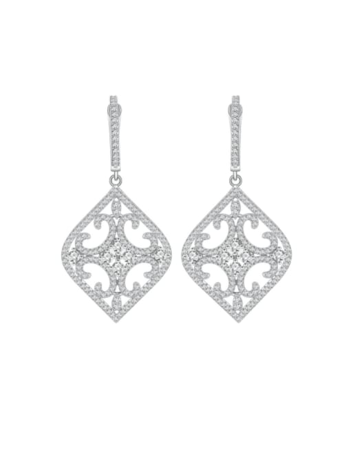 silvery 925 Sterling Silver Cubic Zirconia Geometric Statement Cluster Earring