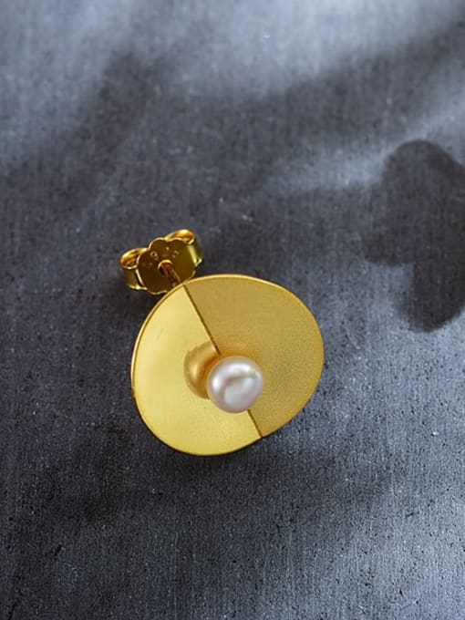 LOLUS 925 Sterling Silver creative wall lamp freshwater pearl minimalist Geometric Artisan Stud Earring 1