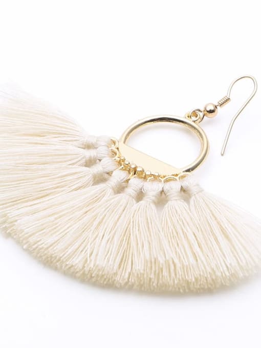 E68053 white single Alloy Cotton Tassel Bohemia Hand-woven  Drop Earring