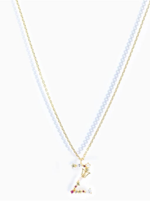 Gold Z 925 Sterling Silver Cubic Zirconia Letter Dainty Necklace