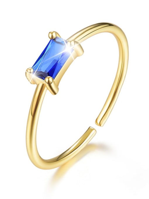 Golden Royal Blue Diamond ESD0044A2 925 Sterling Silver Cubic Zirconia Geometric Minimalist Band Ring