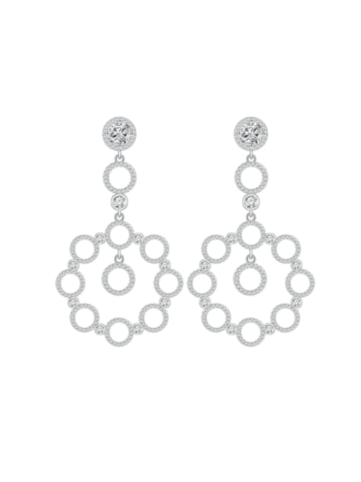 white 925 Sterling Silver Cubic Zirconia Geometric Statement Cluster Earring