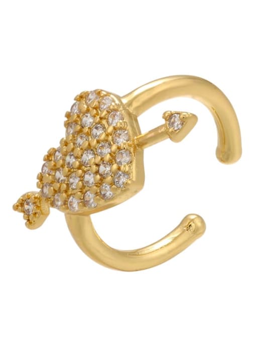 Golden Heart Brass Rhinestone Heart Dainty Huggie Earring