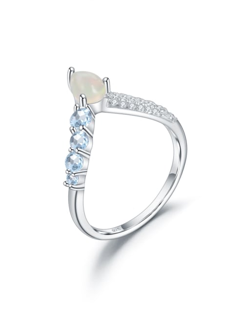 Topa Treasure Ring 925 Sterling Silver Swiss Blue Topaz Geometric Luxury Band Ring