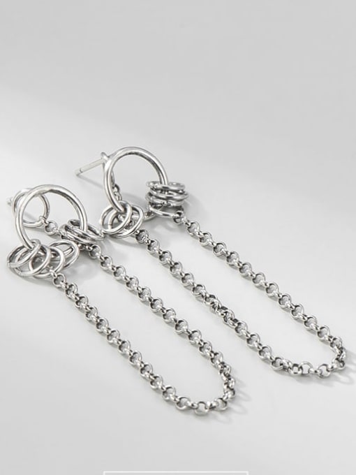 Ring Chain Earrings 925 Sterling Silver Tassel Vintage Threader Earring