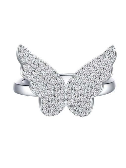 A&T Jewelry 925 Sterling Silver Cubic Zirconia Butterfly Dainty Band Ring