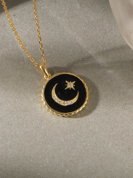 A289A Gold 925 Sterling Silver Enamel Moon Minimalist Necklace