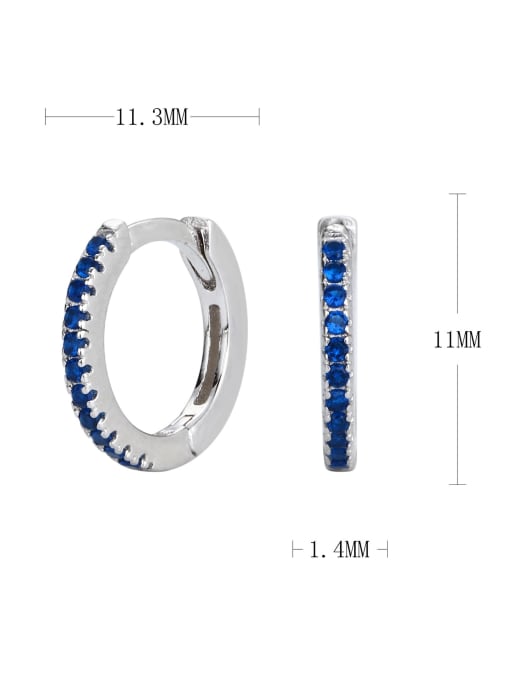 white gold +blue 925 Sterling Silver Cubic Zirconia Geometric Minimalist Huggie Earring