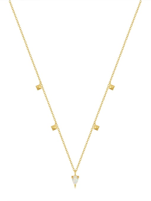 golden 925 Sterling Silver Opal Geometric Minimalist Necklace
