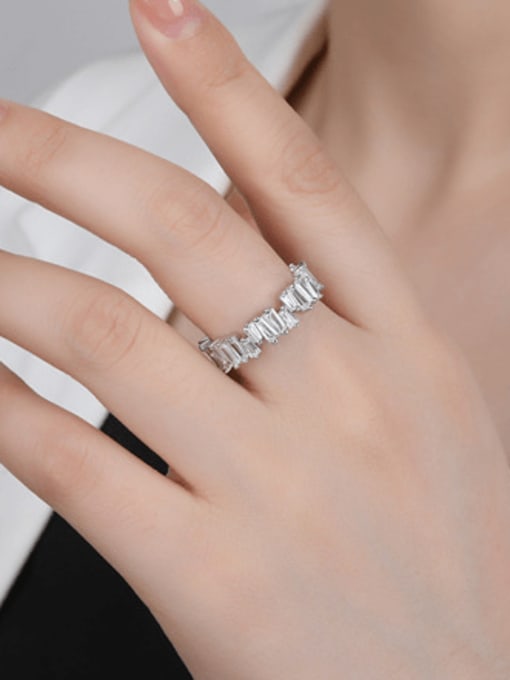 Diagonal ring 925 Sterling Silver High Carbon Diamond Geometric Luxury Band Ring