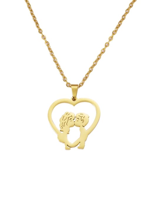 golden Stainless steel Heart Hollow boy girl kissing Minimalist Necklace