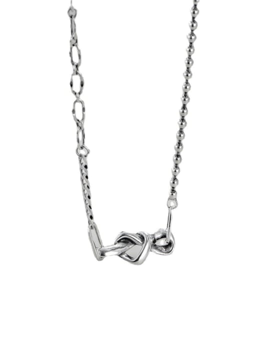 ARTTI 925 Sterling Silver Knot Heart Vintage Asymmetrical Chain Necklace
