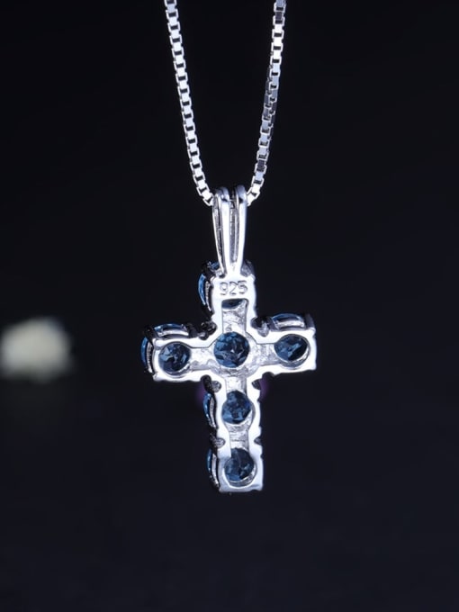ZXI-SILVER JEWELRY 925 Sterling Silver Swiss Blue Topaz Cross Luxury Regligious Necklace 3