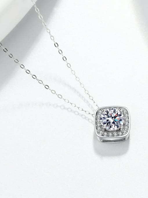PNJ-Silver 925 Sterling Silver Moissanite Square Dainty Necklace 2