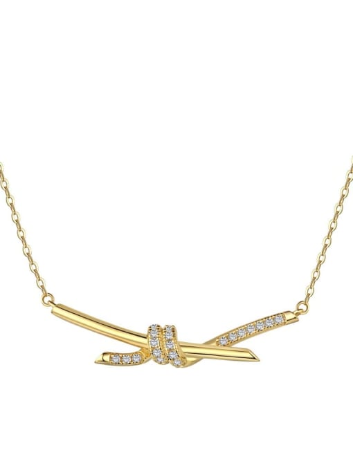 Golden DY190501 S G WH 925 Sterling Silver Cubic Zirconia Bowknot Dainty Necklace