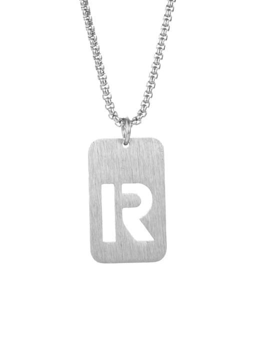 Letter R Pearl Chain Titanium Steel Letter Minimalist Long Strand Necklace