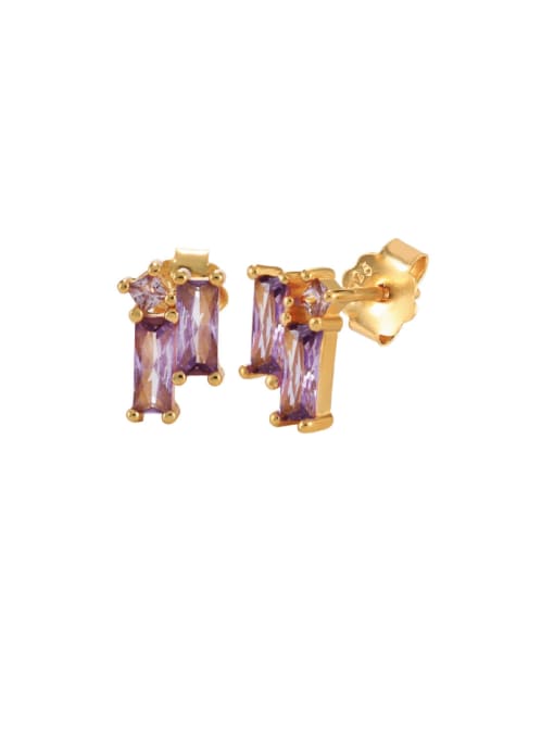 Golden+ Purple 925 Sterling Silver Cubic Zirconia Geometric Dainty Stud Earring