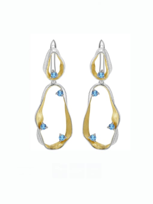 Swiss Blue topA Stone Earrings 925 Sterling Silver Natural Stone Geometric Luxury Drop Earring