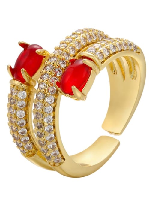 red Brass Rhinestone Dainty Band Ring