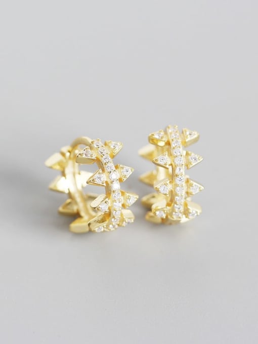 Gold 925 Sterling Silver Cubic Zirconia White Geometric Dainty Huggie Earring