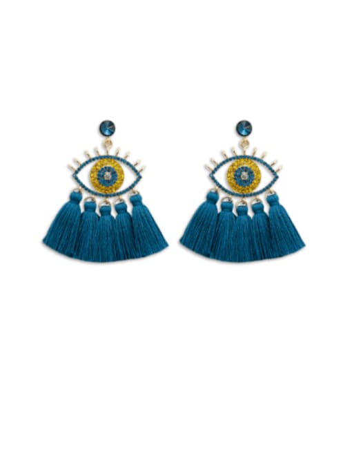 Blue e68808 Zinc Alloy Weave Tassel Ethnic Chandelier Earring
