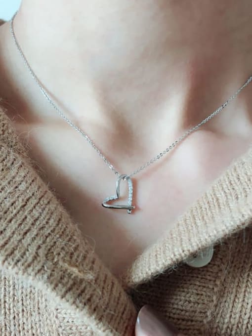 ZEMI 925 Sterling Silver Cubic Zirconia Heart Dainty Necklace 1