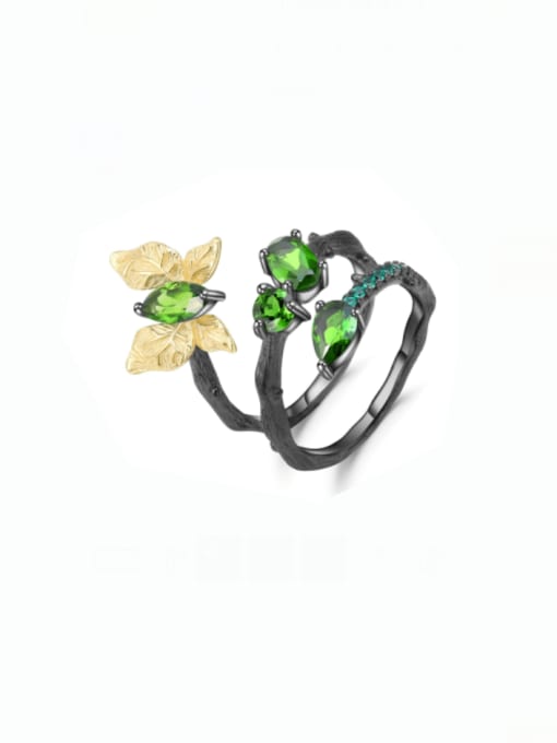Natural diopside ring 925 Sterling Silver Natural Stone Butterfly Vintage Band Ring