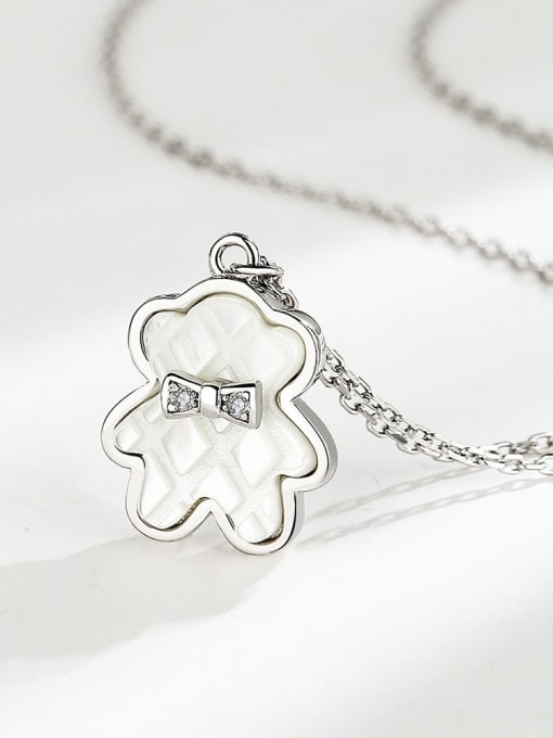 Platinum 925 Sterling Silver Shell Bear Cute Necklace