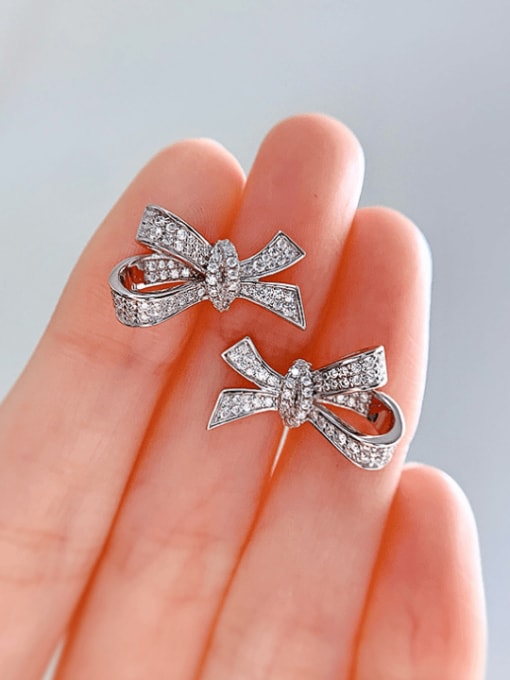M&J 925 Sterling Silver Cubic Zirconia Bowknot Luxury Stud Earring 1