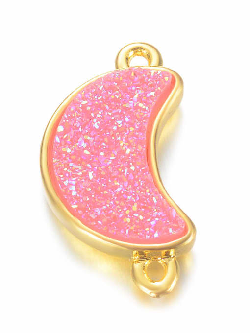 Pink Copper Alloy Crystal Moon Charm Height : 9mm , Width: 18.5mm