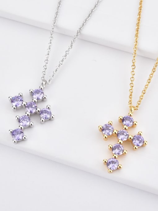 MZ- Silver 925 Sterling Silver Cubic Zirconia Cross Minimalist Necklace 1