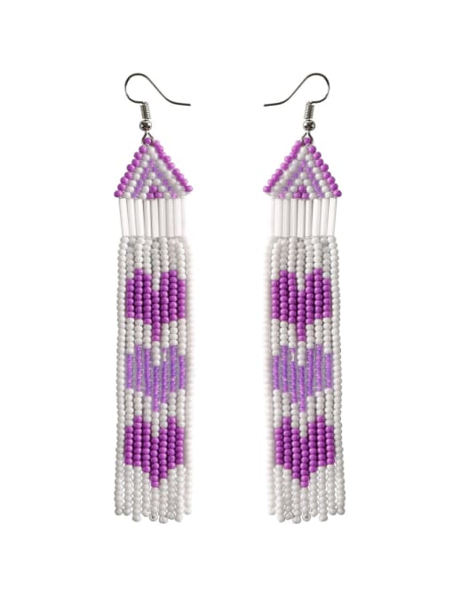 E68950 purple Tila Bead Multi Color Tassel Bohemia Pure handmade Weave Earring