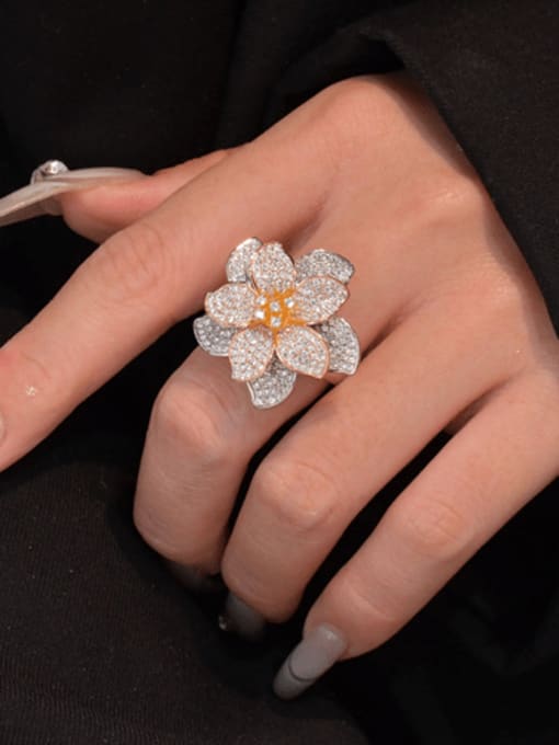 Silver 925 Sterling Silver Cubic Zirconia Flower Luxury Band Ring