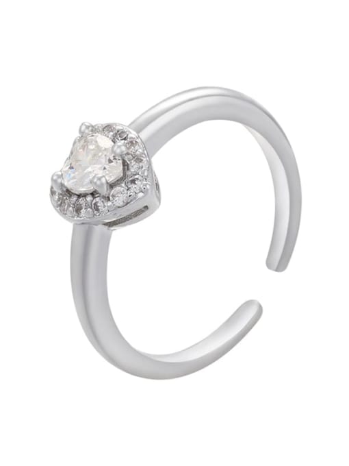 White Gold White Brass Cubic Zirconia Heart Dainty Band Ring