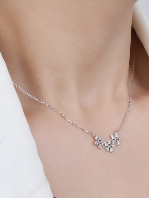 A&T Jewelry 925 Sterling Silver Cubic Zirconia Flower Dainty Necklace 1