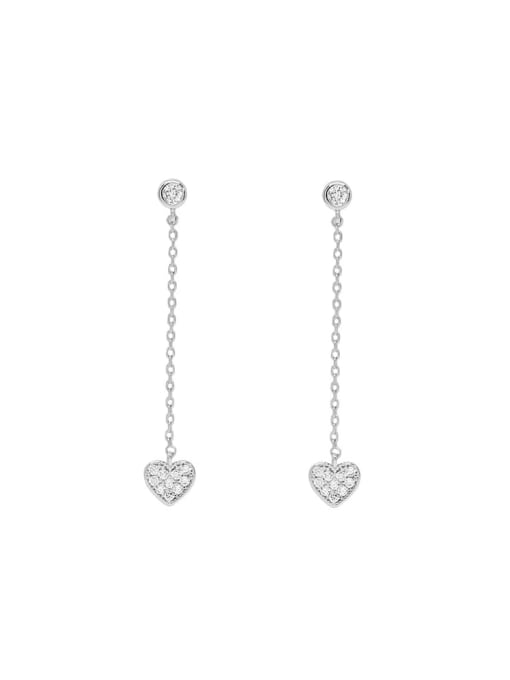 Platinum 925 Sterling Silver Cubic Zirconia Heart Dainty Threader Earring