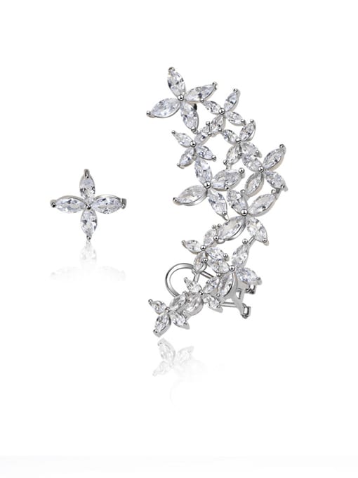 A&T Jewelry 925 Sterling Silver Cubic Zirconia Asymmetrical Flower Luxury Stud Earring 2