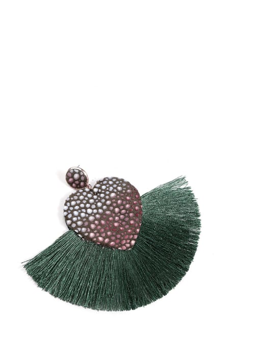 Green e68729 Alloy Leather Tassel Bohemia Hand-Woven Drop Earring
