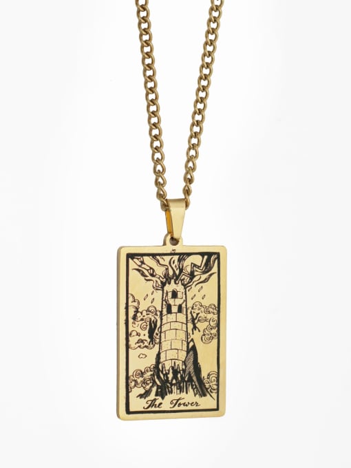 golden The Tower's Tarot hip hop stainless steel titanium steel necklace